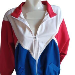 Large Vintage Women's Track Jacket Granny Tri-Color Made USA Colorblock 1990's